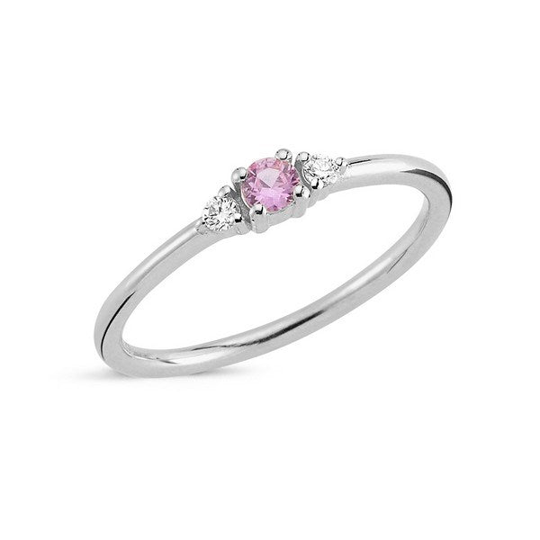 Petit ring i 14 karat hvidguld med pink safir og 0,05 ct diamanter fra Nuran